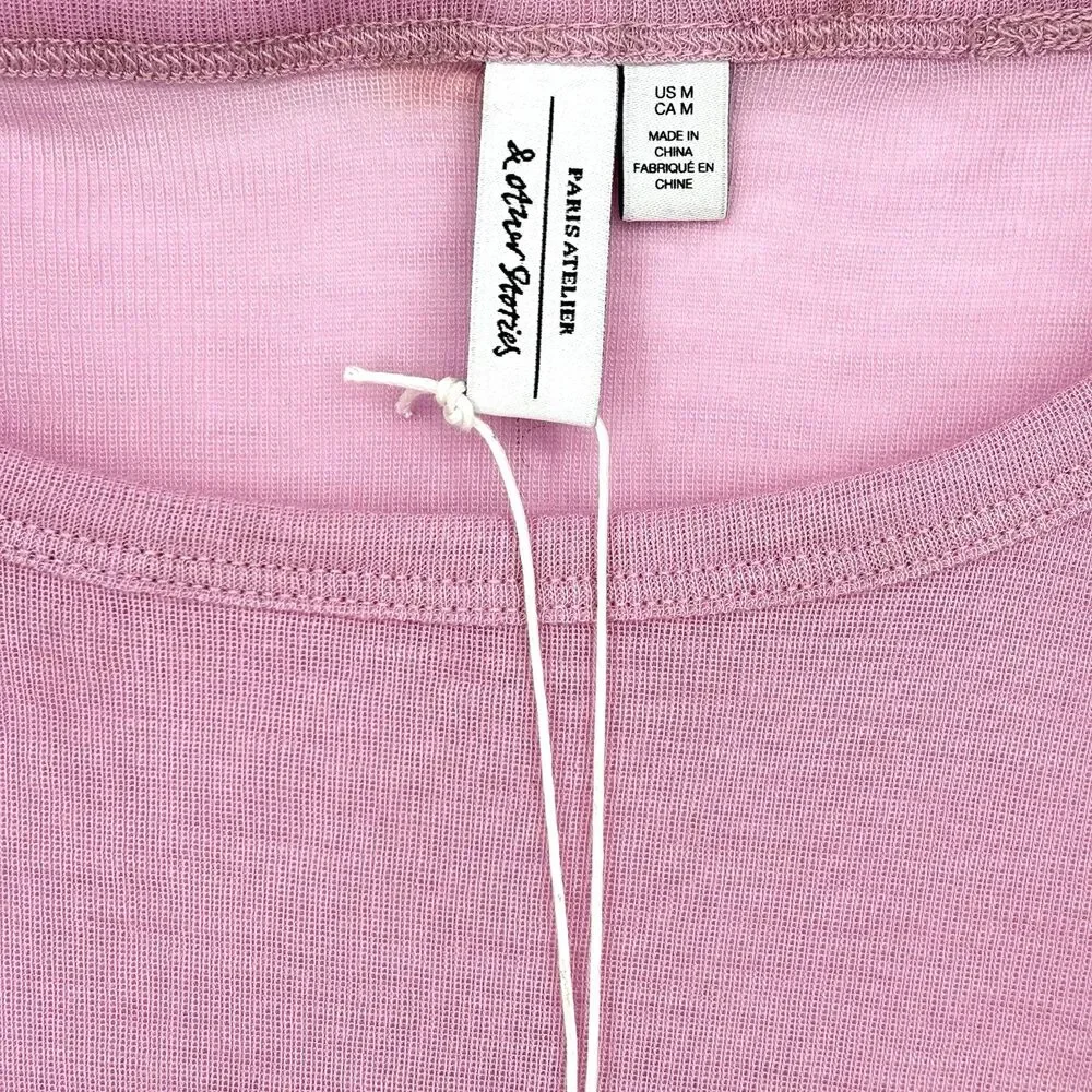 & Other Stories Women's Med Slim-Fit Top Pink LS CrewNeck 60% Wool 1125741 NWT